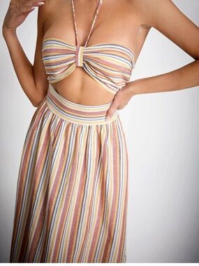 Striped Cotton Dress in Mustard, Burgundy & Navy